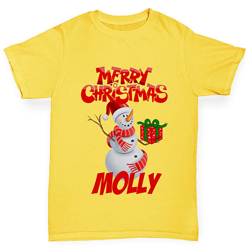 Merry Christmas Snowman Personalised Boy's T-Shirt