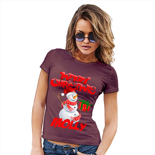 Merry Christmas Snowman Personalised Women's T-Shirt 