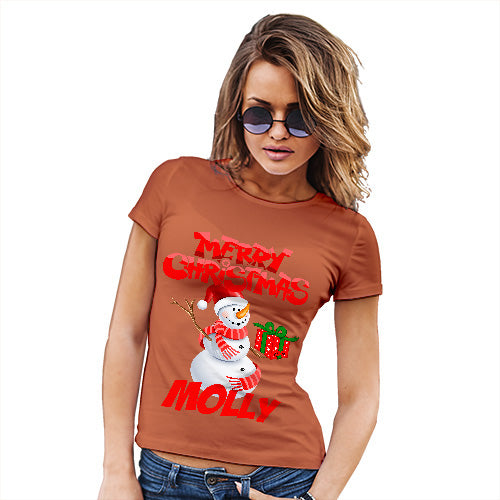 Merry Christmas Snowman Personalised Women's T-Shirt 