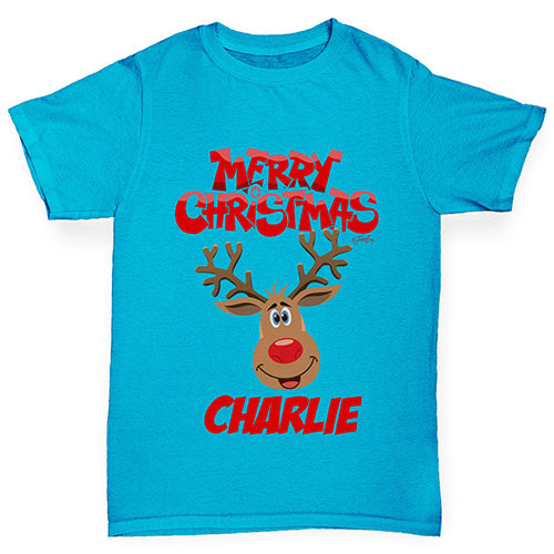 Merry Christmas Reindeer Personalised Boy's T-Shirt