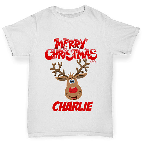 Merry Christmas Reindeer Personalised Boy's T-Shirt