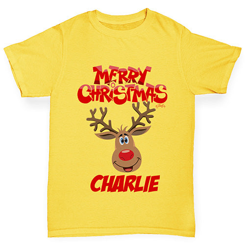 Merry Christmas Reindeer Personalised Boy's T-Shirt