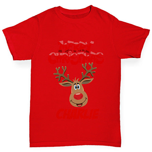 Merry Christmas Reindeer Personalised Girl's T-Shirt 