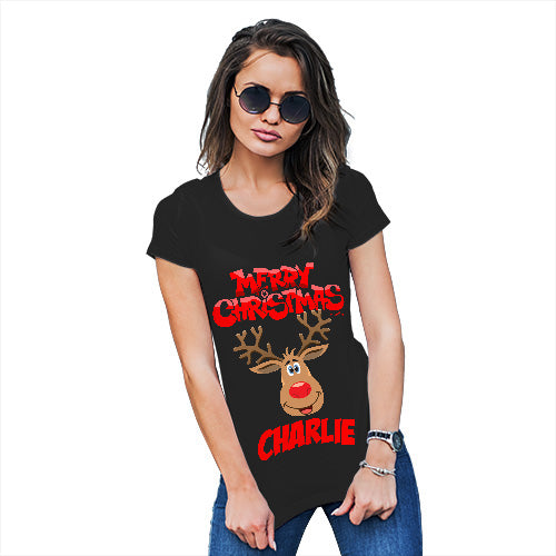 Merry Christmas Reindeer Personalised Women's T-Shirt 