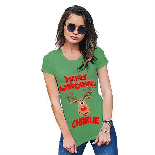 Merry Christmas Reindeer Personalised Women's T-Shirt 