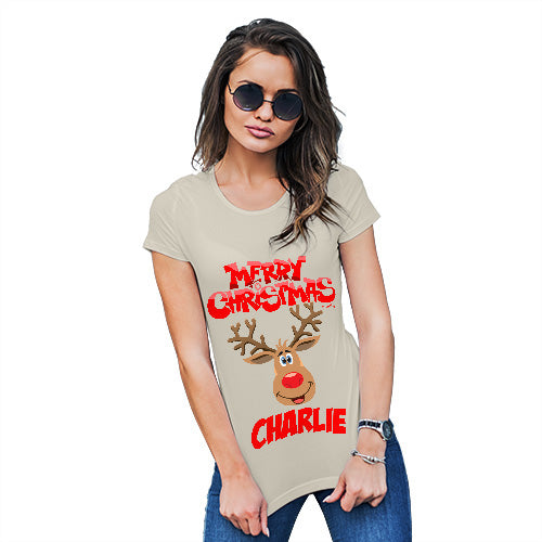 Merry Christmas Reindeer Personalised Women's T-Shirt 