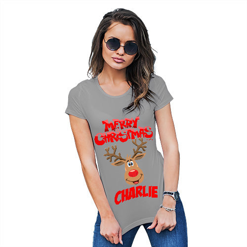 Merry Christmas Reindeer Personalised Women's T-Shirt 