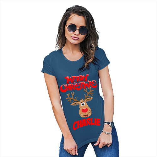 Merry Christmas Reindeer Personalised Women's T-Shirt 