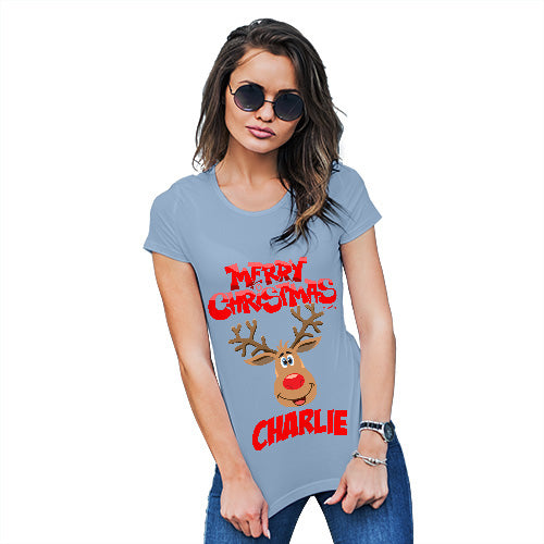 Merry Christmas Reindeer Personalised Women's T-Shirt 