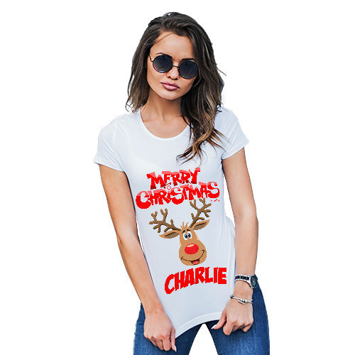Merry Christmas Reindeer Personalised Women's T-Shirt 
