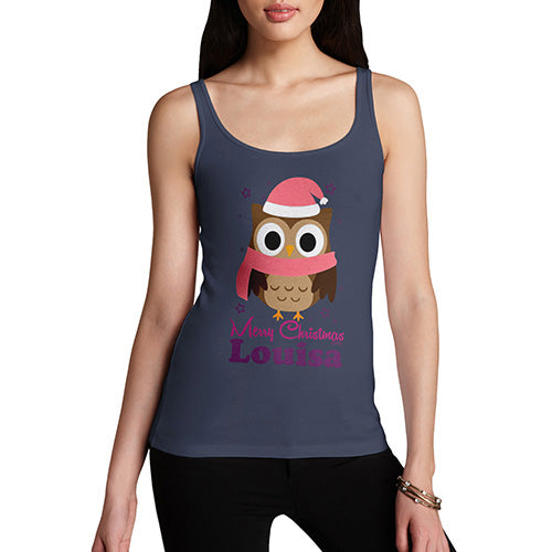 Pink Christmas Owl Personalised Women's Tank Top