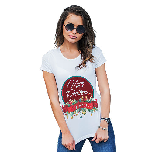Merry Christmas Wreath Personalised Women's T-Shirt 