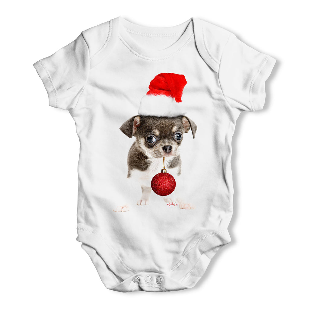 Christmas Bauble Puppy Baby Grow Bodysuit