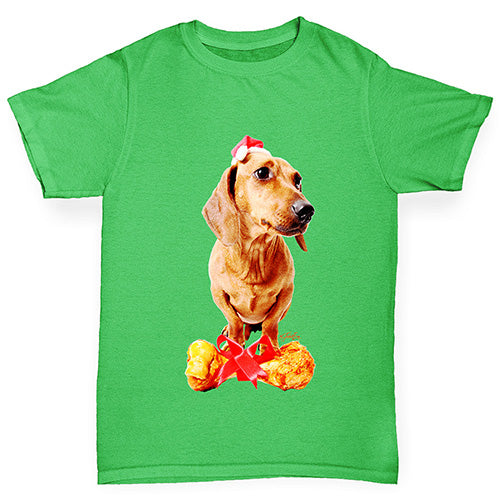 Santa Hat Doxie Dachshund Boy's T-Shirt