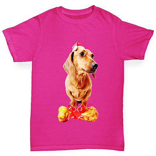 Santa Hat Doxie Dachshund Girl's T-Shirt 