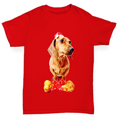 Santa Hat Doxie Dachshund Girl's T-Shirt 