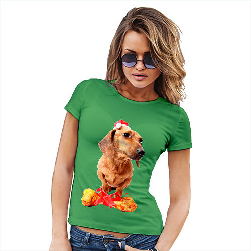 Santa Hat Doxie Dachshund Women's T-Shirt 