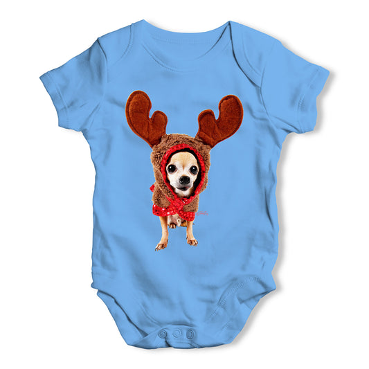 Christmas Reindeer Chihuahua Baby Grow Bodysuit