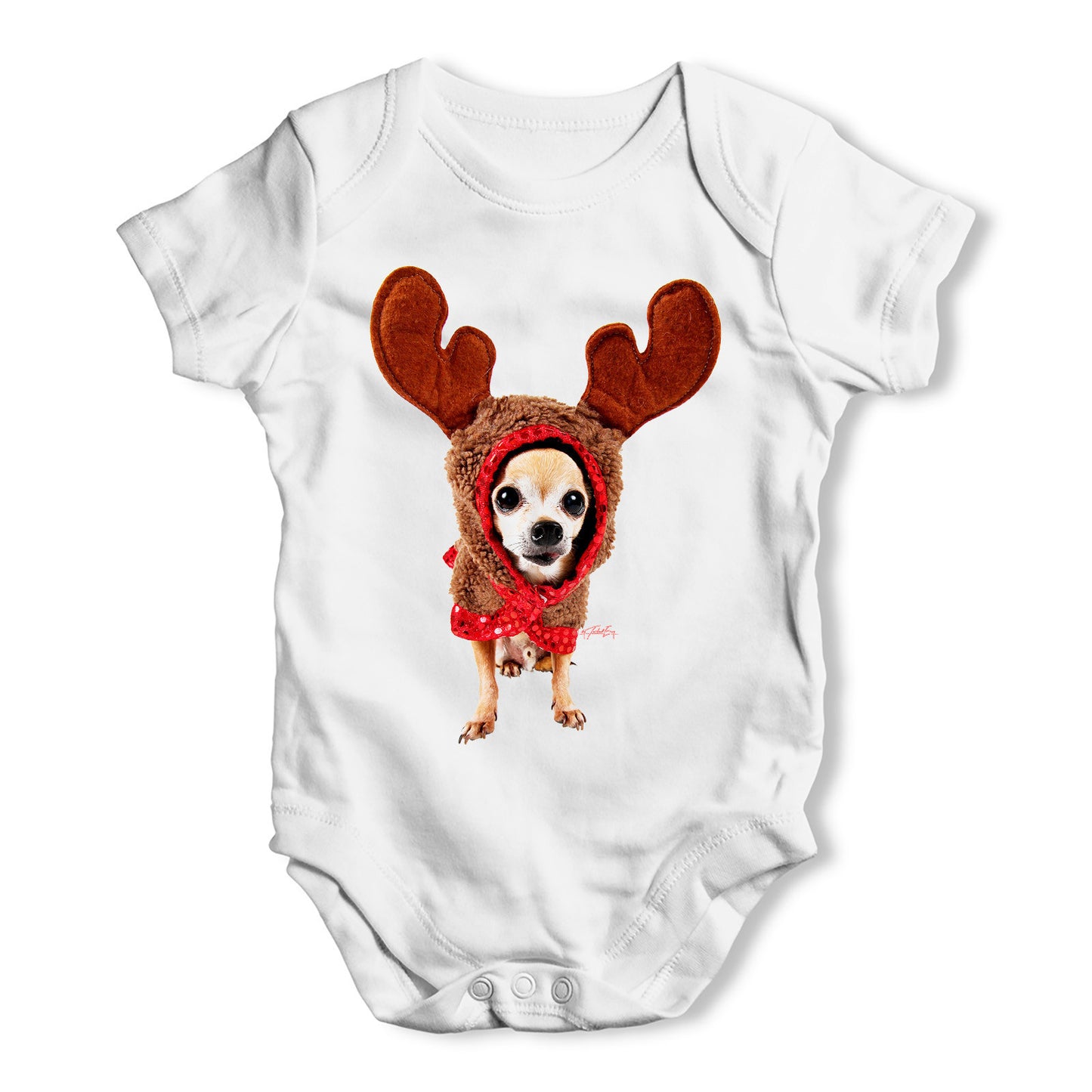 Christmas Reindeer Chihuahua Baby Grow Bodysuit