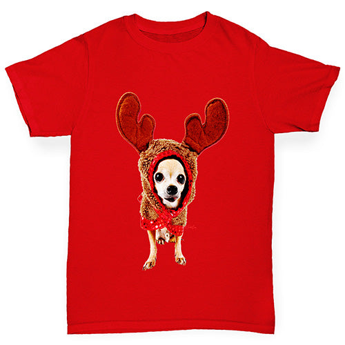 Christmas Reindeer Chihuahua Boy's T-Shirt