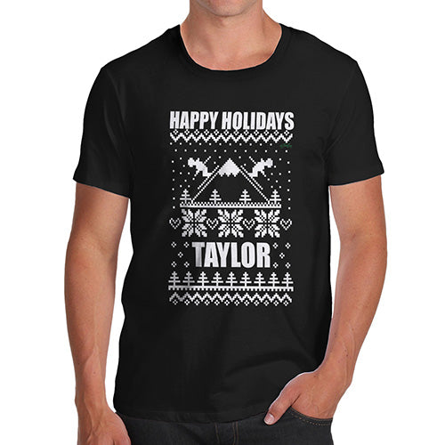 Happy Holidays Ski Pattern Personalised Men's T-Shirt