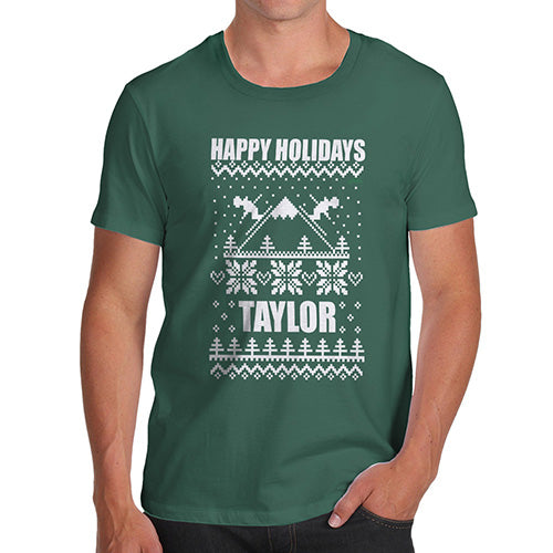 Happy Holidays Ski Pattern Personalised Men's T-Shirt