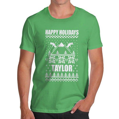 Happy Holidays Ski Pattern Personalised Men's T-Shirt