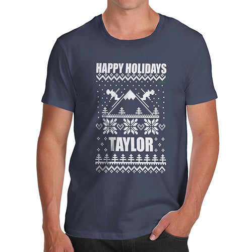 Happy Holidays Ski Pattern Personalised Men's T-Shirt