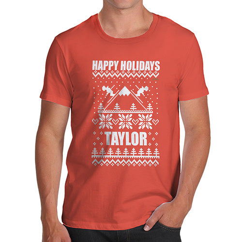 Happy Holidays Ski Pattern Personalised Men's T-Shirt