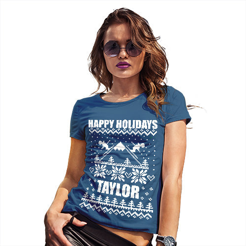 Happy Holidays Ski Pattern Personalised Women's T-Shirt 