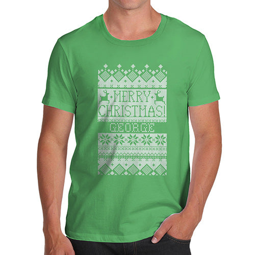 Merry Christmas Traditional Pattern Personalised Men's T-Shirt
