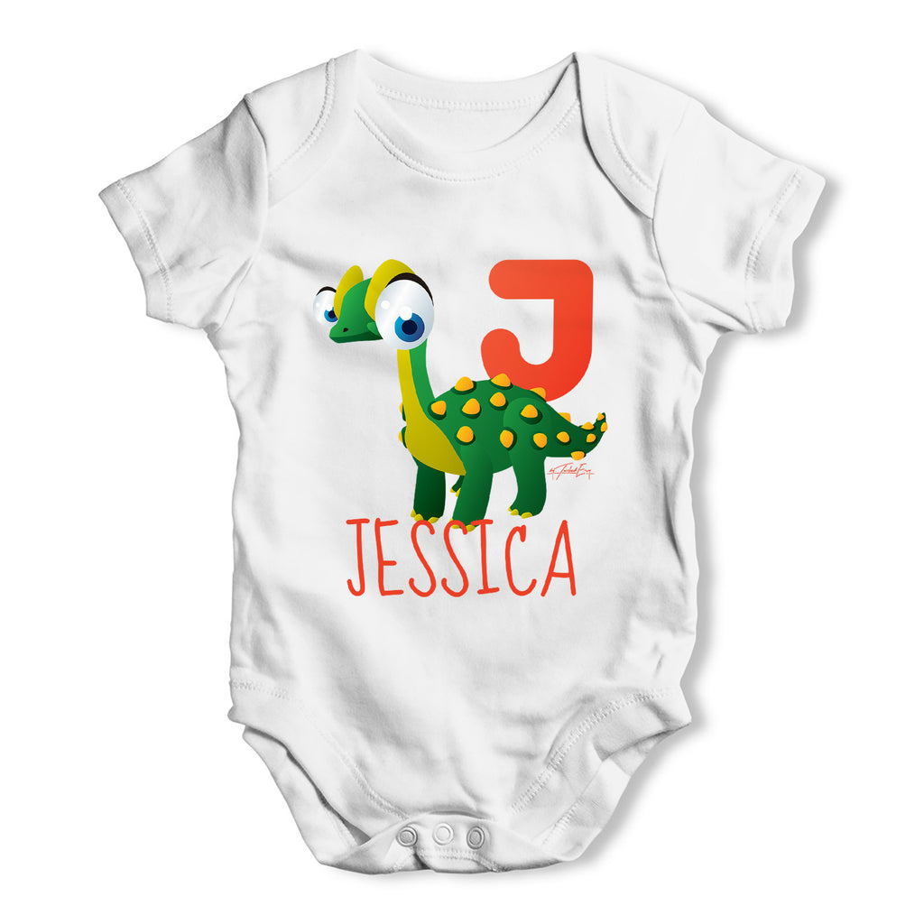 Personalised Dinosaur Letter J Funny One-piece Infant Baby Bodysuits Babygrows Onesie