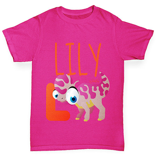 Personalised Dinosaur Letter L Girl's T-Shirt 