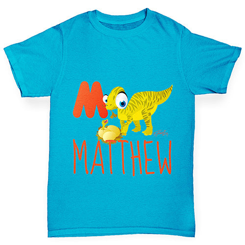 Personalised Dinosaur Letter M Boy's T-Shirt