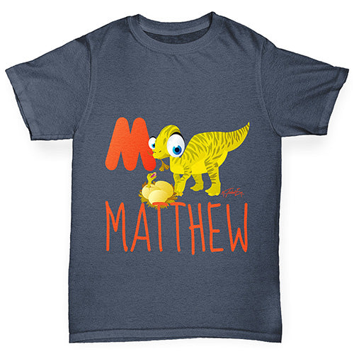 Personalised Dinosaur Letter M Boy's T-Shirt