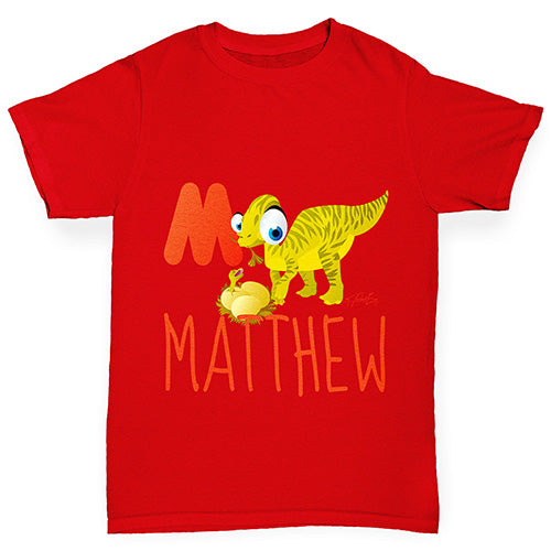 Personalised Dinosaur Letter M Boy's T-Shirt