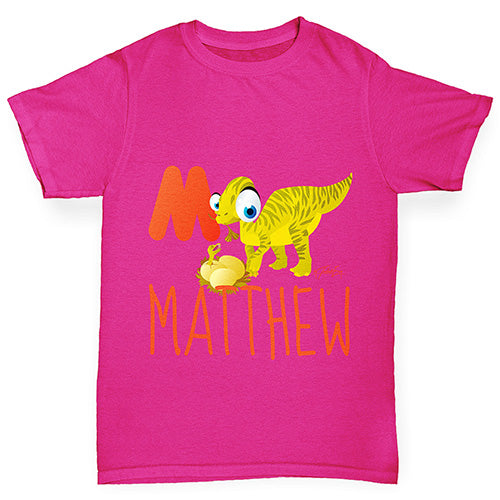 Personalised Dinosaur Letter M Girl's T-Shirt 