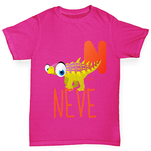 Personalised Dinosaur Letter N Girl's T-Shirt 