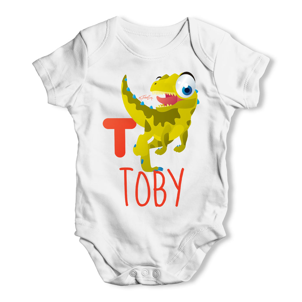 Personalised Dinosaur Letter T Funny One-piece Infant Baby Bodysuits Babygrows Onesie