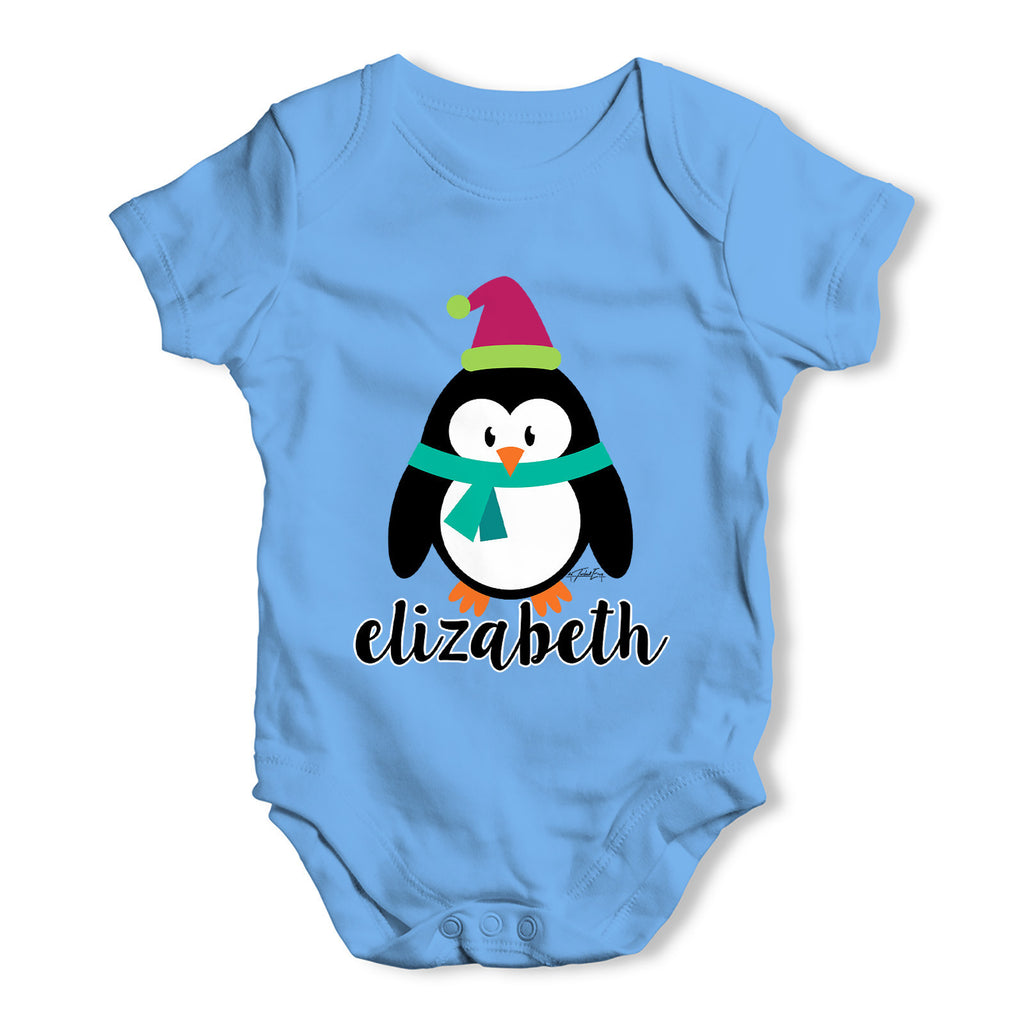 Personalised Cartoon Christmas Penguin Baby Grow Bodysuit