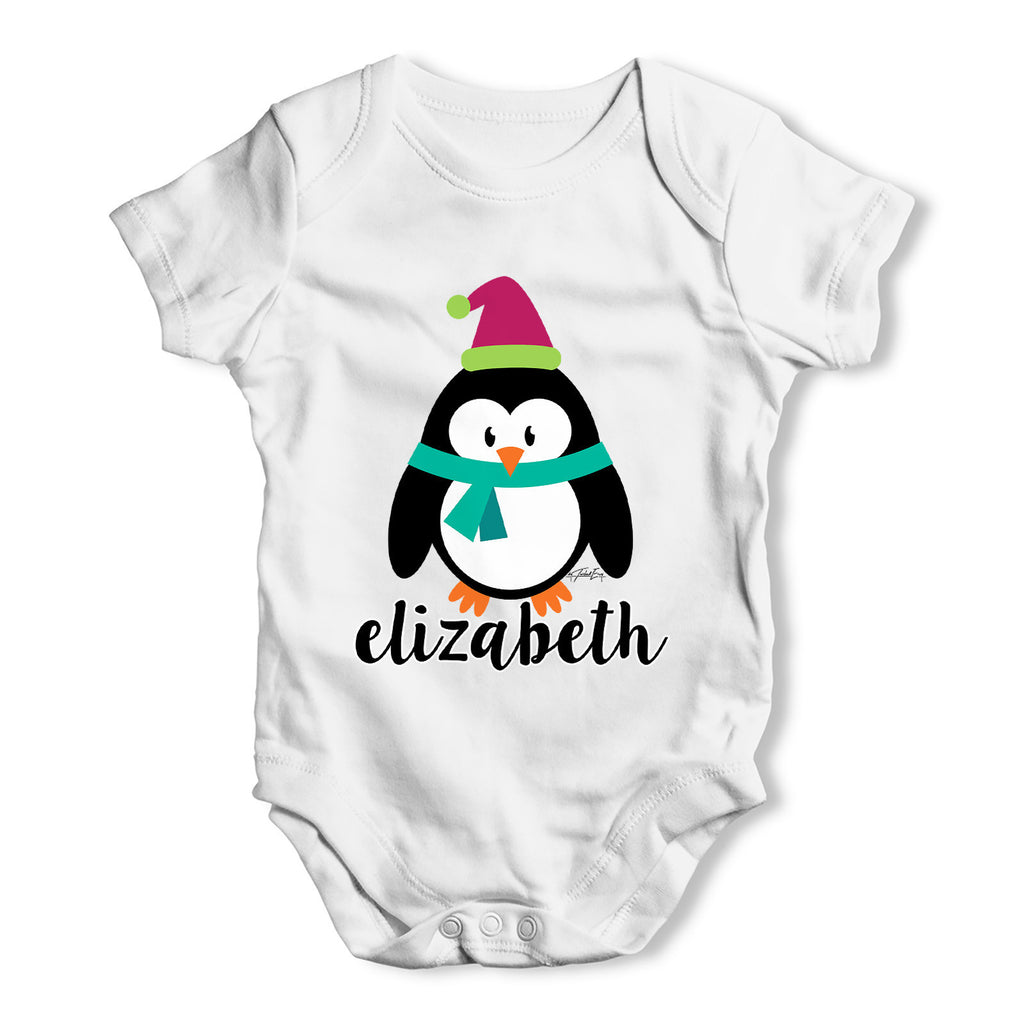 Personalised Cartoon Christmas Penguin Baby Grow Bodysuit