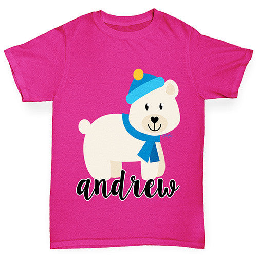 Personalised Cartoon Polar Bear Girl's T-Shirt 