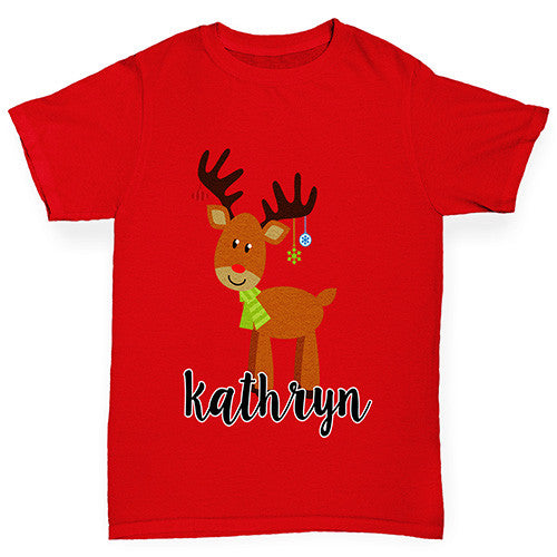 Personalised Cartoon Reindeer Boy's T-Shirt