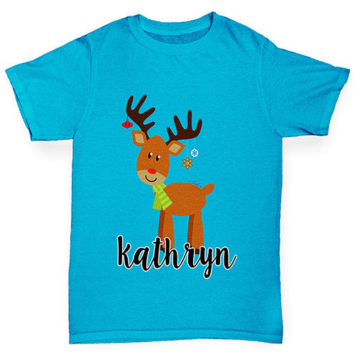 Personalised Cartoon Reindeer Girl's T-Shirt 