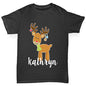 Personalised Cartoon Reindeer Girl's T-Shirt 