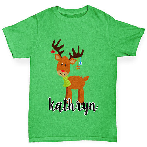 Personalised Cartoon Reindeer Girl's T-Shirt 