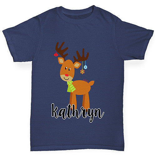 Personalised Cartoon Reindeer Girl's T-Shirt 