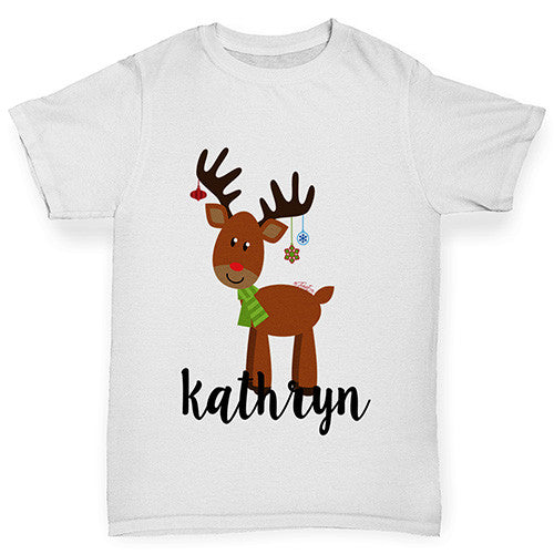 Personalised Cartoon Reindeer Girl's T-Shirt 