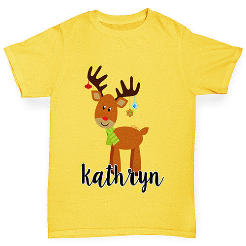 Personalised Cartoon Reindeer Girl's T-Shirt 