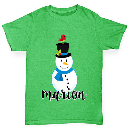 Personalised Cartoon Snowman Boy's T-Shirt